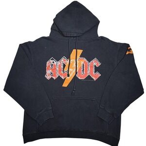 Vtg AC/DC Hoodie Mens M Black Aces & Eights Graphic Pullover Rock Band Fleece